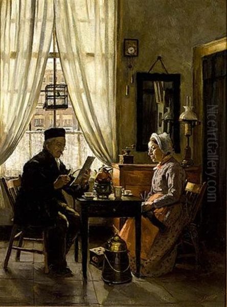 Reading The Letter Oil Painting by Alexander Cornelis Sleeswijk