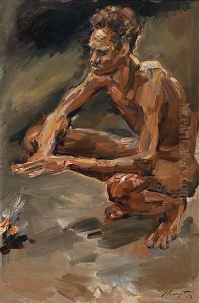 Crouching Somali Oil Painting by Max Slevogt