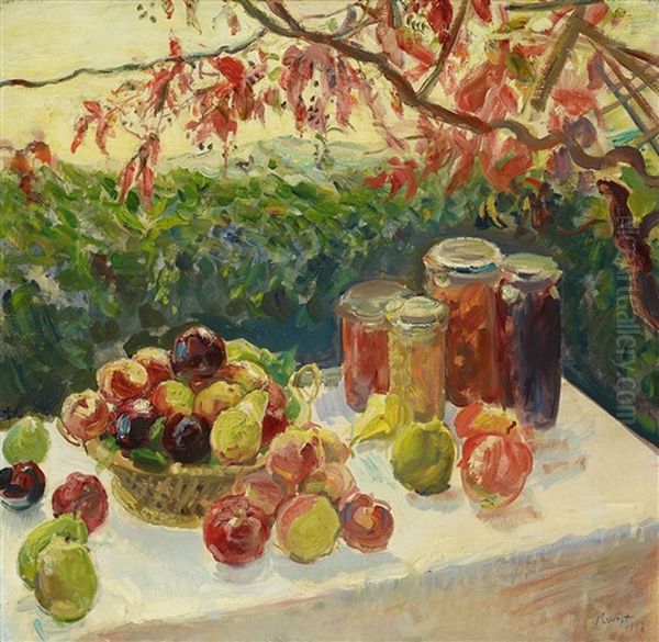 Herbstliches Stilleben Mit Fruchten, Weinlaube Neukastel Oil Painting by Max Slevogt