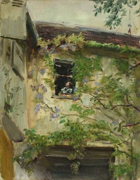 Hofecke Mit Frau Am Fenster (neukastel) by Max Slevogt