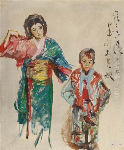 Portrait Der Tanzerin Sadayakko Mit Ihrem Ziehson Raikichi Oil Painting by Max Slevogt