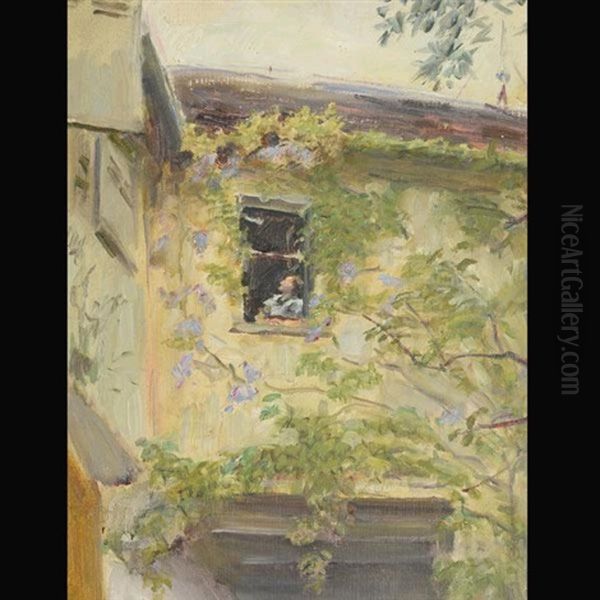 Young Girl In Window (slevogthof Neukastel) Oil Painting by Max Slevogt