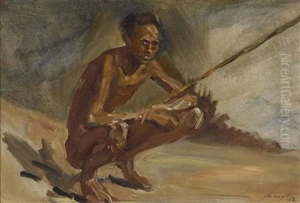 Hockender Afrikaner Oil Painting by Max Slevogt