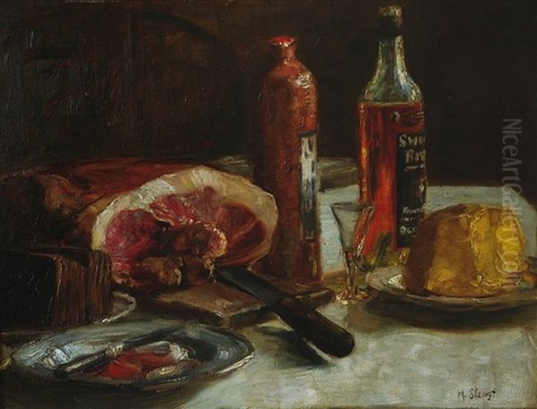 Still Life With Ham And Schnapps Oil Painting by Max Slevogt