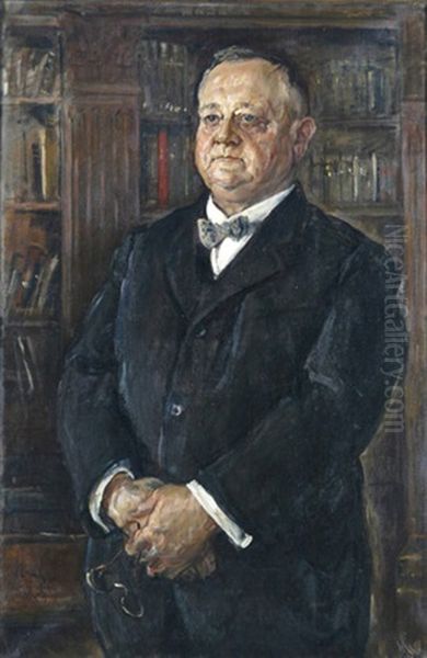 Huftbildnis Eines Herren Mit Brille Nahezu En Face, Im Hintergrund Eine Bibliothek (lorenz Wappes?) Oil Painting by Max Slevogt