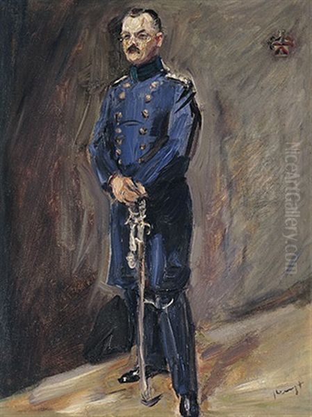 Ganzfigurliches Portrait Des Friedrich Marquard Slevogt In Blauer Uniform Oil Painting by Max Slevogt