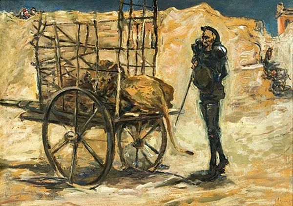 Don Quichote Vor Einem Vergitterten Holzkarren, In Dem Ein Lowe Liegt Oil Painting by Max Slevogt