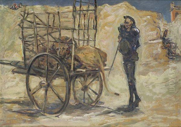 Don Quichote Steht Vor Einem Vergitterten Holzkarren, In Dem Ein Lowe Liegt Oil Painting by Max Slevogt