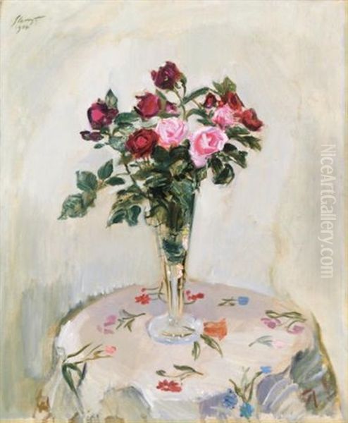 Stilleben Mit Rosen Oil Painting by Max Slevogt