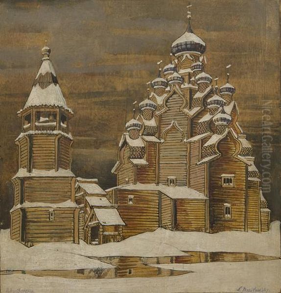 Chiesa Russa Sotto La Neve Oil Painting by Leonid Brailowskij