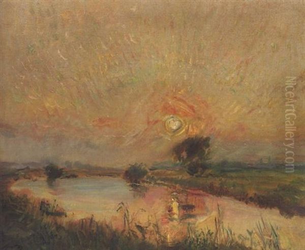 Havelseelanschaft (sonnenuntergang In Stolln) Oil Painting by Max Slevogt