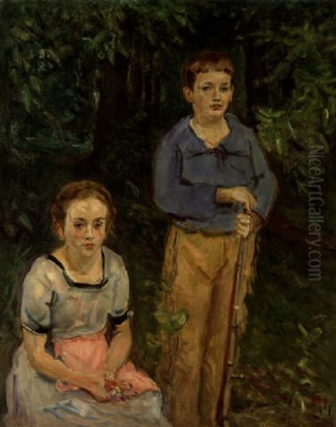 Doppelbildnis Nina Und Wolfgang Slevogt (kinder Im Wald) Oil Painting by Max Slevogt