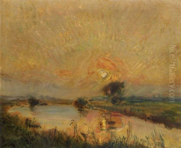 Havelseelandschaft (sonnenuntergang In Stolln) Oil Painting by Max Slevogt