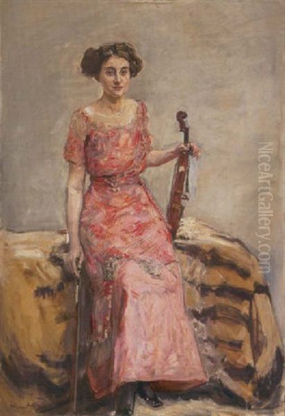 Portrat Einer Jungen Dame Mit Violine Oil Painting by Max Slevogt