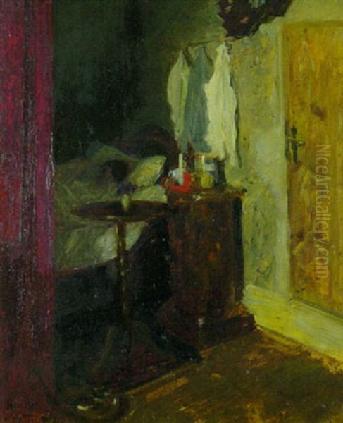 Interieur, Roter Vorhang Mit Bett Oil Painting by Max Slevogt