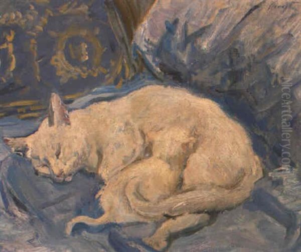 Schlafende Katze Mit Jungem Oil Painting by Max Slevogt