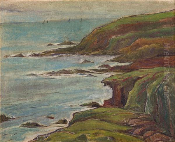 Rocky Ocean Shore In Brittany Oil Painting by Wladyslaw Slewinski