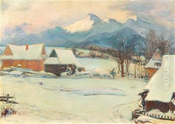 Winter Landscape Near Zakopane Oil Painting by Wladyslaw Slewinski