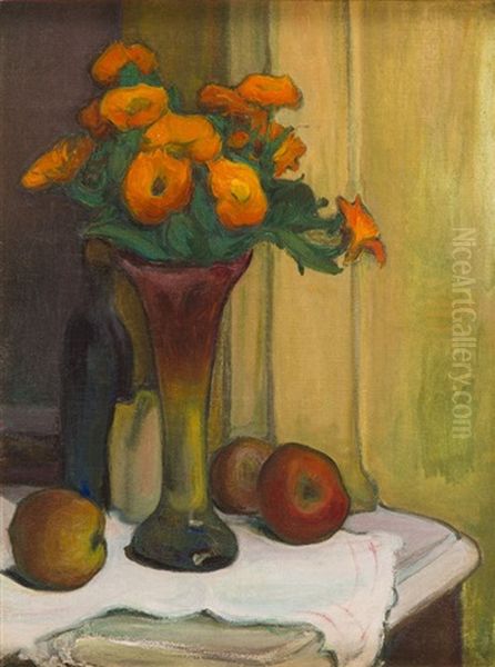 Still Life With Flowers In A Vase Oil Painting by Wladyslaw Slewinski