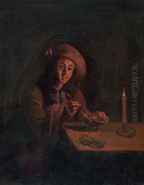 Bildnis Eines Mannes Mit Schlapphut, Eine Schale Mit Glut In Handen Haltend Oil Painting by Pieter Cornelisz van Slingeland