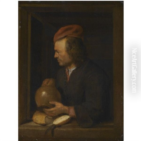 Study Of A Man Holding A Pitcher Oil Painting by Pieter Cornelisz van Slingeland