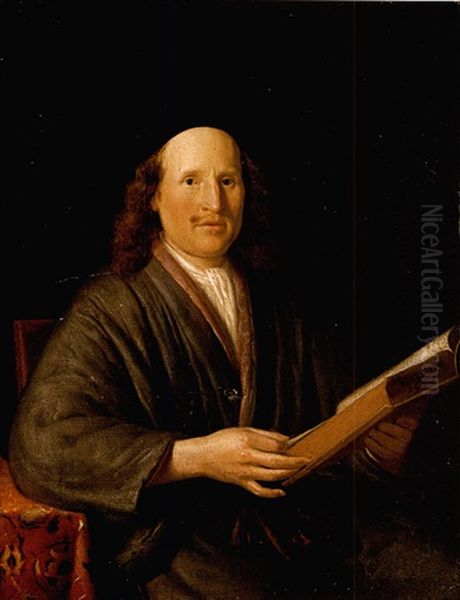 Portrait Of A Man Wearing Grey Robes And Reading A Book Oil Painting by Pieter Cornelisz van Slingeland