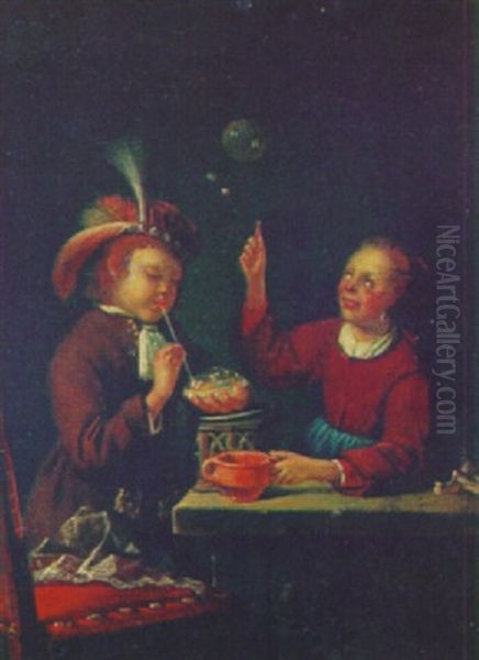 Blowing Bubbles Oil Painting by Pieter Cornelisz van Slingeland