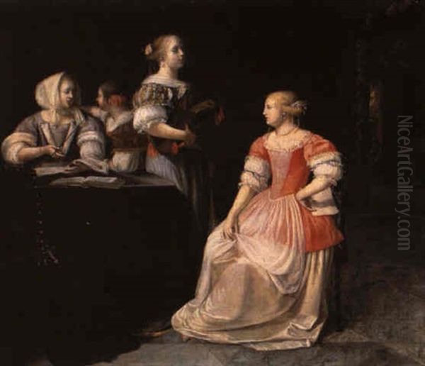 Die Musizierenden Schwestern Oil Painting by Pieter Cornelisz van Slingeland