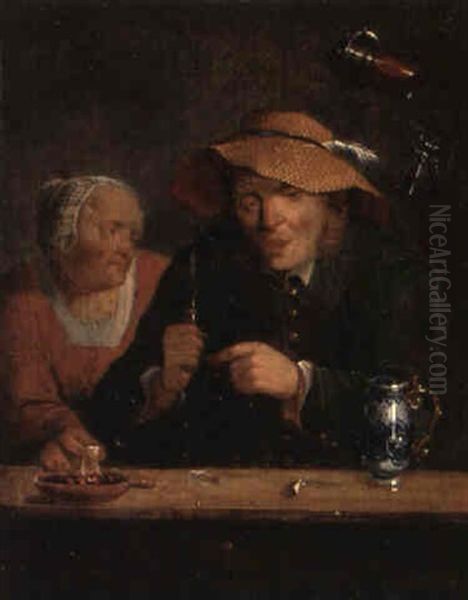 Man Och Kvinna Vid Bord Oil Painting by Pieter Cornelisz van Slingeland