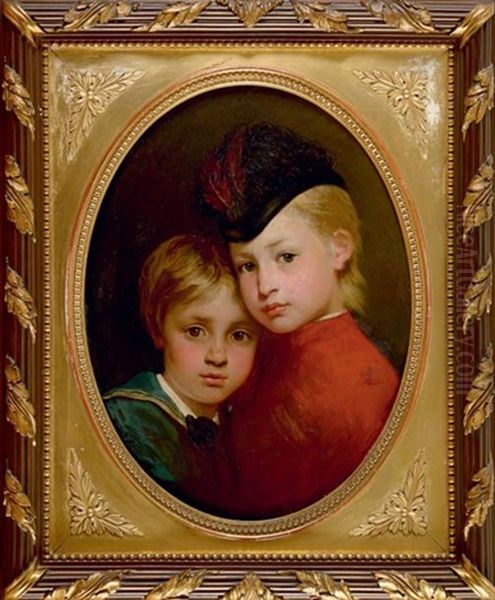 Portrait De Ses Deux Enfants Oil Painting by Ernst Slingeneyer