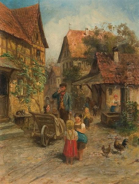 Street Scene From A Small Town Oil Painting by Robert Sliwinsky