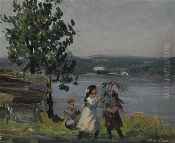 Playing On The Palisades, Coytesville Oil Painting by John French Sloan