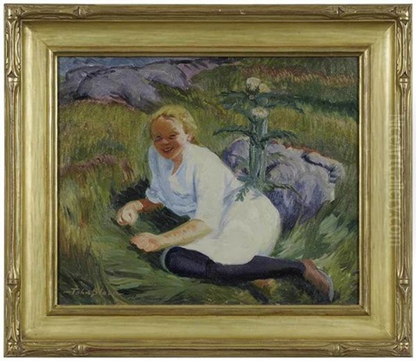 Child And Thistle In The Sun Oil Painting by John French Sloan