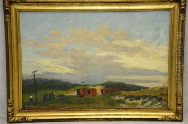 Landscape W/ Trains Oil Painting by John French Sloan