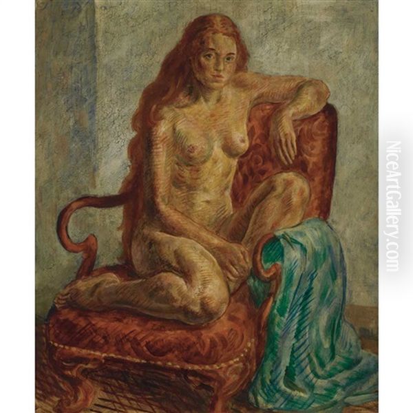 Nude, Terra Cotta Oil Painting by John French Sloan