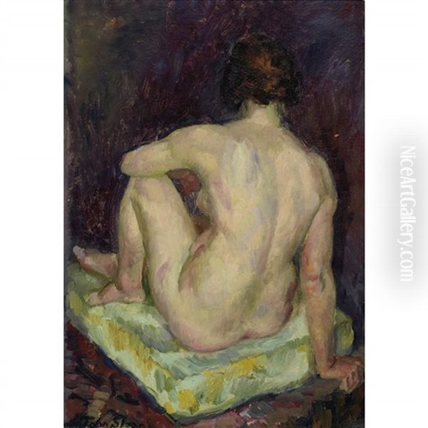 Model Seated On A Pale Green Pillow Oil Painting by John French Sloan