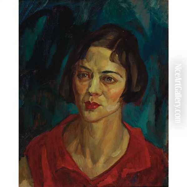 Brunette Head, Red Waist Oil Painting by John French Sloan