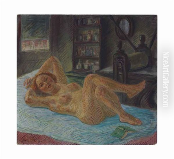 Reclining Nude And Press Oil Painting by John French Sloan