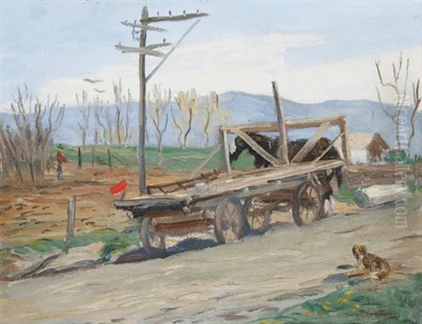 A Rural Landscape With Wagon, Horse And Dog (coytesville, Nj?) Oil Painting by John French Sloan