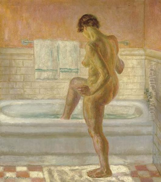 Nude, Stepping Into Tub Oil Painting by John French Sloan