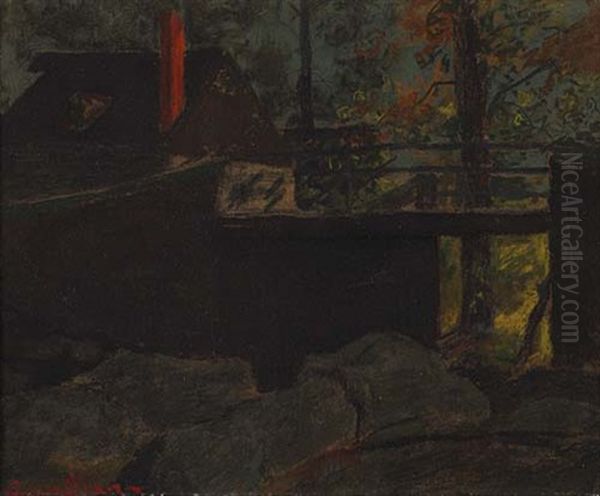 Landscape With Bridge And House With Red Chimney Oil Painting by John French Sloan