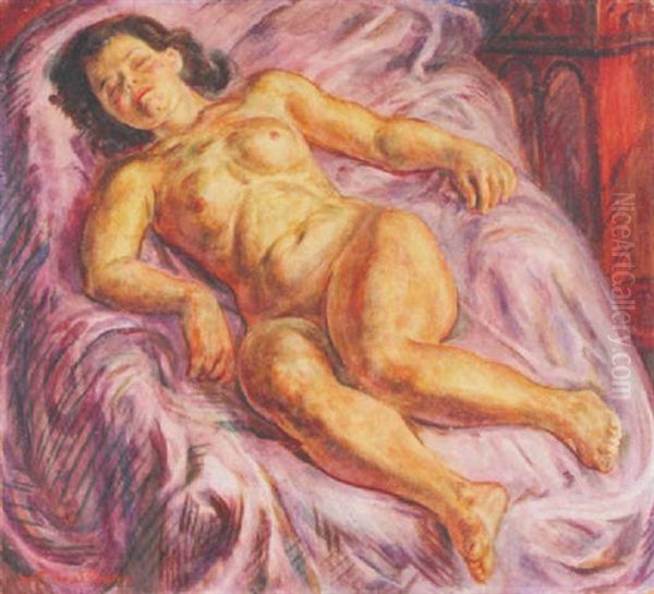 Sleeping Nude On Lavender by John French Sloan