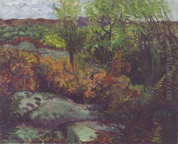 Atumn Rocks And Leaves Oil Painting by John French Sloan