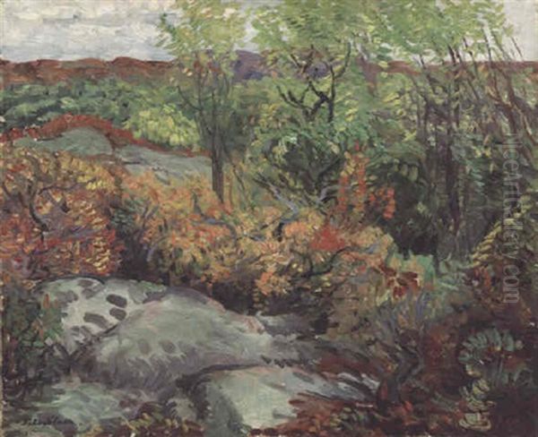 Autumn Rocks And Leaves Oil Painting by John French Sloan