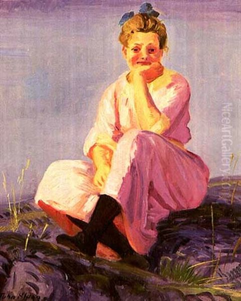 Pink And Blue Oil Painting by John French Sloan