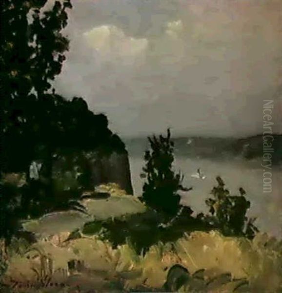 Palisades On The Hudson At Coytesvilles, New Jersey Oil Painting by John French Sloan