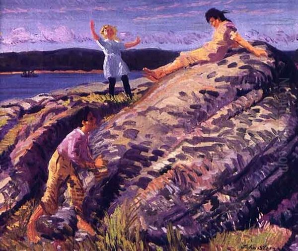 Play On The Rocks Oil Painting by John French Sloan