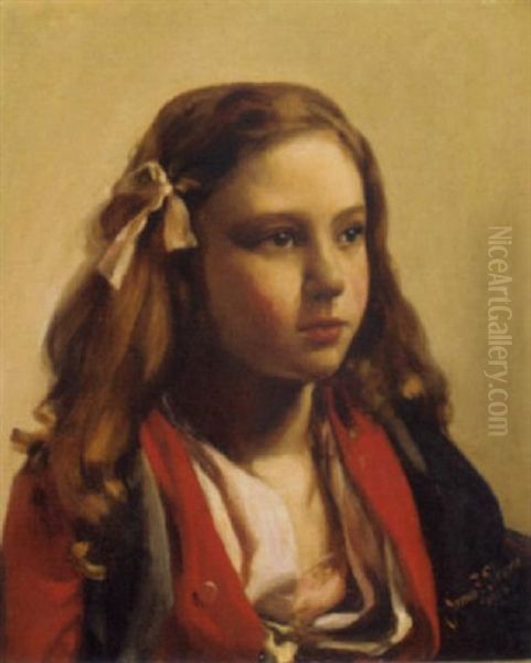 Portrait Of A Girl In A Pink Dress And Red Jacket Oil Painting by James Fullarton Sloane