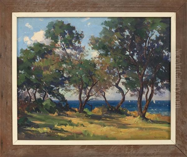 Coastal Landscape Viewed Through Trees Oil Painting by Marian Parkhurst Sloane