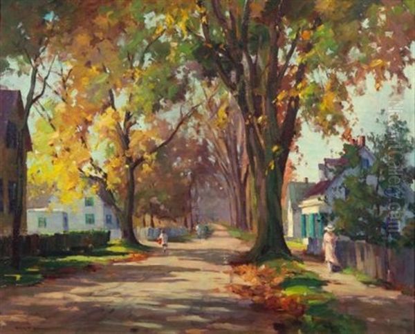 A Village Street Oil Painting by Marian Parkhurst Sloane